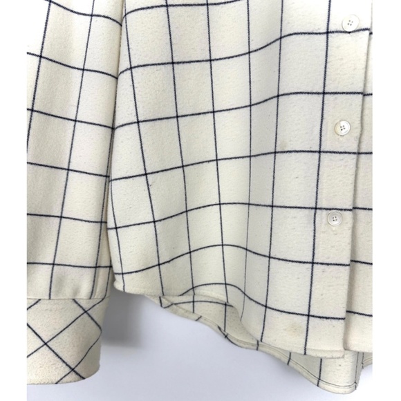 Derek Lam 10 Crosby Plaid Shirt Jacket in Beige • Navy Blue Grid Check • M - Picture 10 of 10